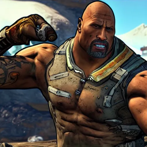 Image similar to Dwayne Johnson in borderlands 2 very detailed 4K quality super realistic
