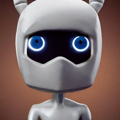 Prompt: a highly detailed vinyl figure with lighting bolts coming out of its eyes it is pointing to the right, square nose, electric eyes, sparking eyes, realistic lighting, realistic reflections, amazing