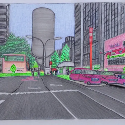 Image similar to chibuya crossing, colored pencil drawing