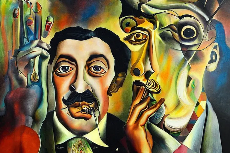 Image similar to portrait of a uncanny painter by Chor Boogie and Salvador Dali collaboration