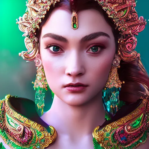 Image similar to portrait of wonderful princess of emerald with fair skin, glowing, ornate and intricate, jaw dropping, dynamic lighting, intricate and detailed, 4 k octane render