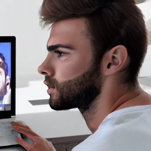 Prompt: the gigachad watching a video on a laptop, photorealistic, ultra detailed, high resolution, 8 k