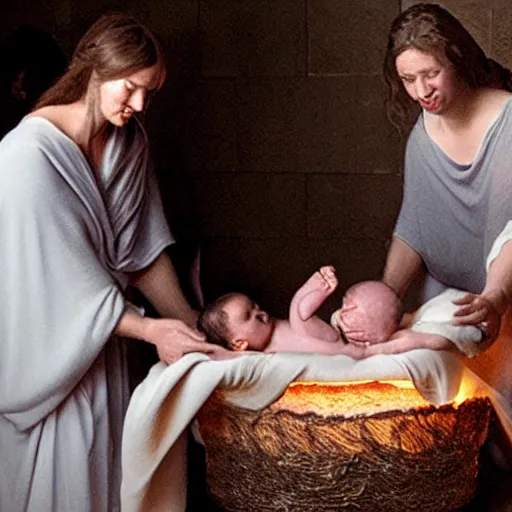 Prompt: the birth of jesus coming out of the womb