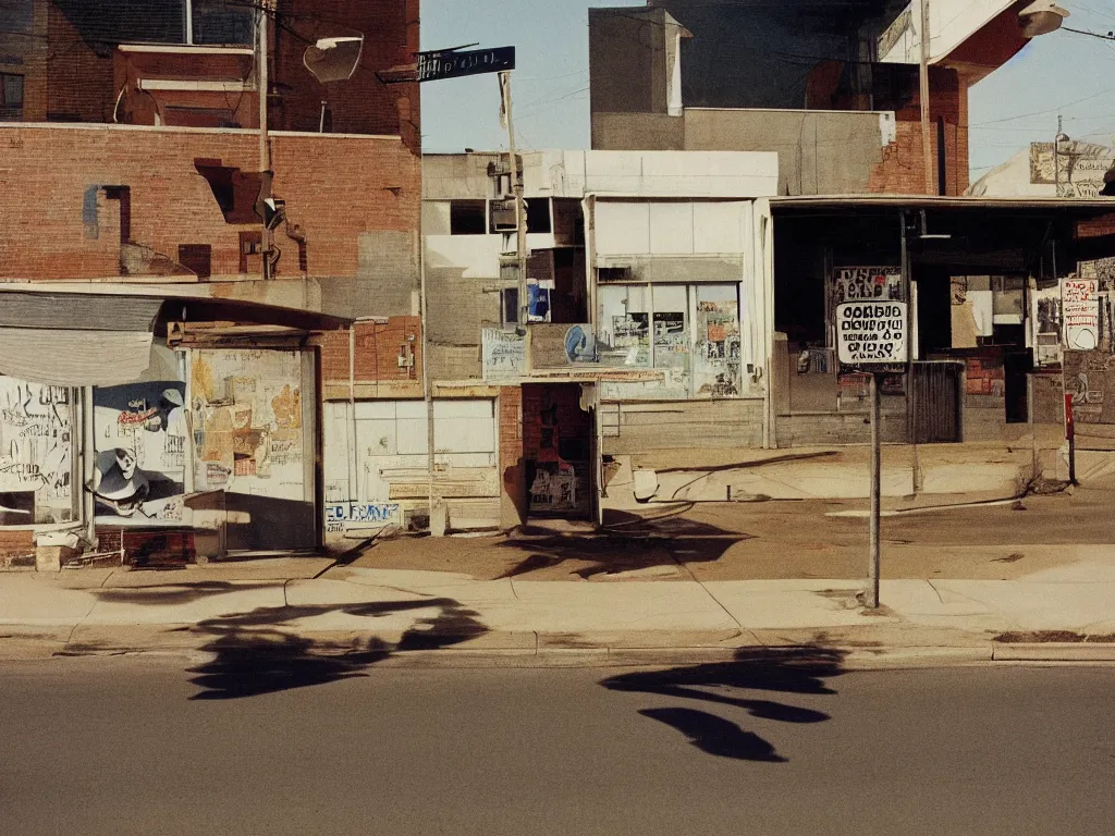 Prompt: empty kansas street photography by william eggleston and stephen shore en 1 9 5 8