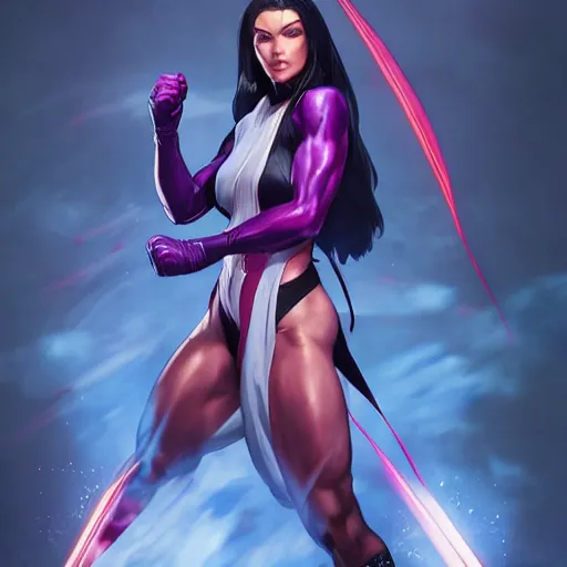 Image similar to psylocke as a street fighter character, cg animation, capcom, realistic, character select portrait, by artgerm, greg rutkowski, alphonse mucha, 3 d