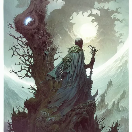 Image similar to a druid at the beginning of the world by alan lee and peter mohrbacher and frank frazetta and mike mignola