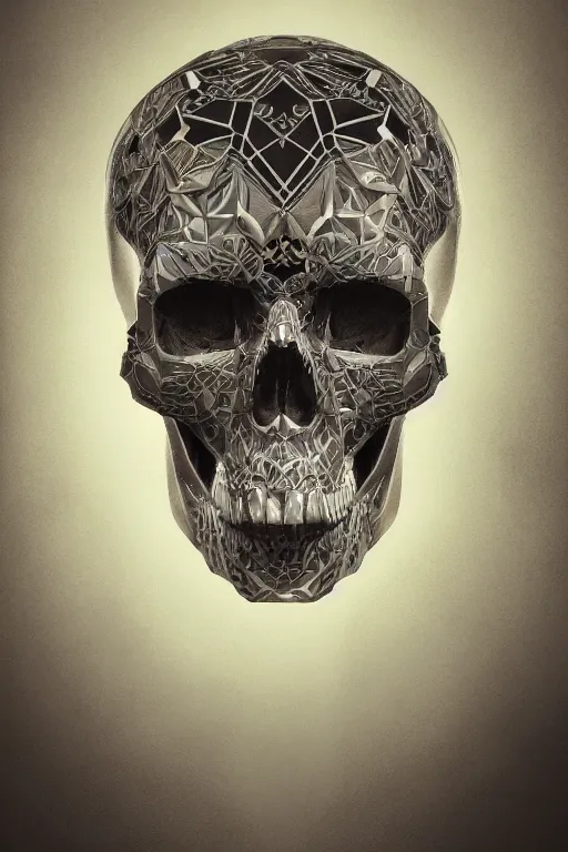 Image similar to concept art skull, the skull is decorated with art deco patterns, close - up portrait, powerfull, intricate, elegant, volumetric lighting, scenery, digital painting, highly detailed, artstation, sharp focus, illustration, concept art, ruan jia, steve mccurry