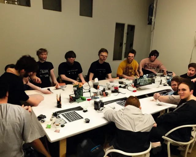 Image similar to lan party in the style of the last supper