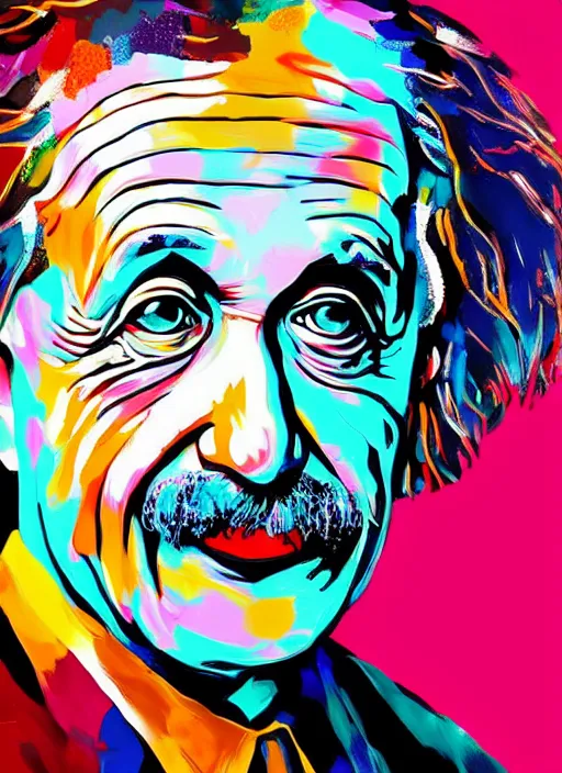 Prompt: portrait of albert einstein, vivid, intricate, highly detailed, smooth, digital illustration by francoise nielly