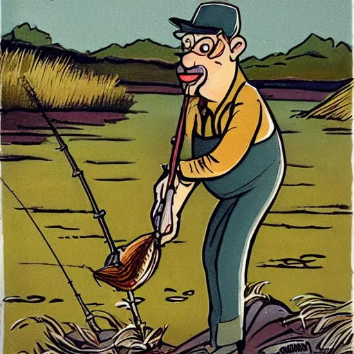 Image similar to coyote ralph fishing in ussr, cartoon art