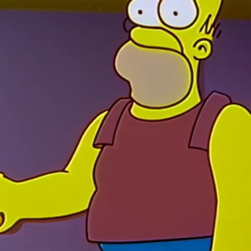 Image similar to a still of homer simpson from die hard ( 1 9 8 8 ), long shot, 1 5 0 mm