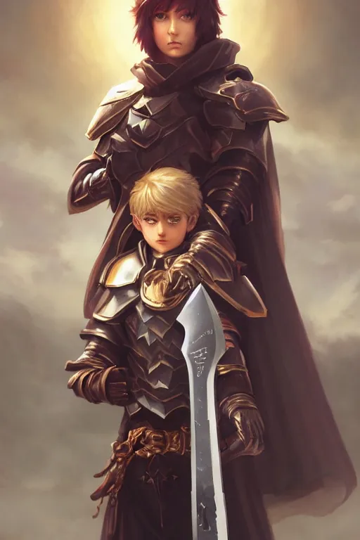 Image similar to a small paladin holding a starknife, character art portrait, anime key visual, official media, illustrated by tom bagshaw, wlop, kentaro miura, extremely detailed, 8 k, trending on artstation, cinematic lighting, beautiful