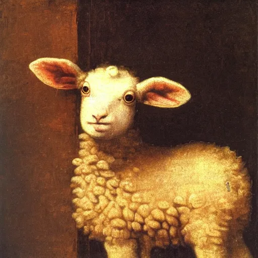 Prompt: renaissance portrait of a little lamb , Carvaggio, da Vinci, rembrandt