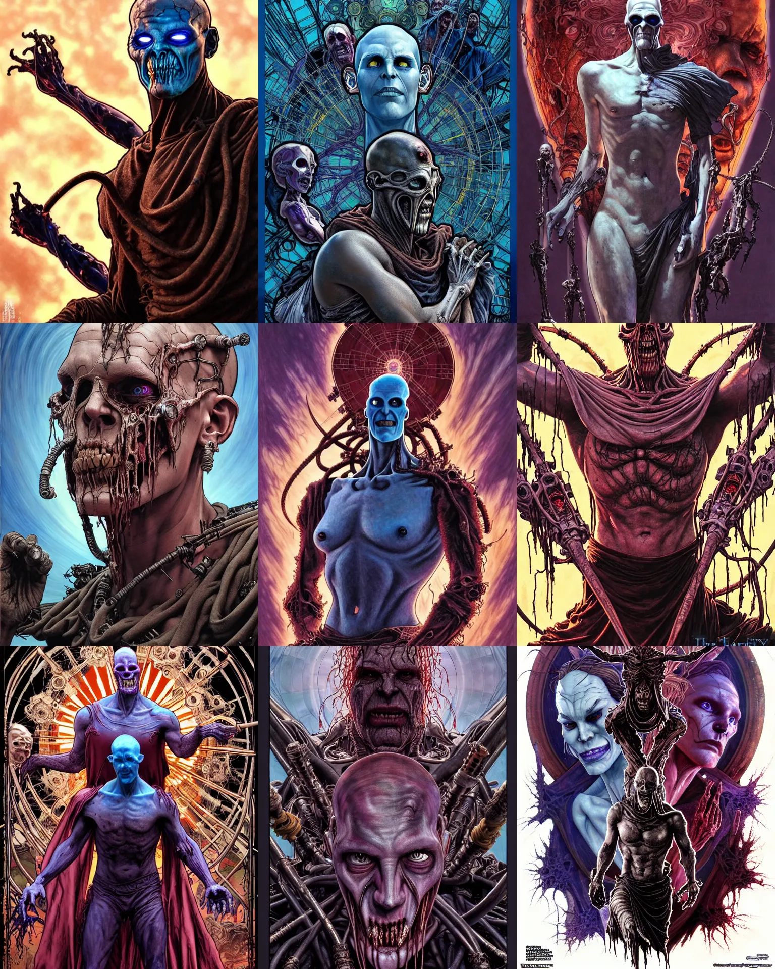 Prompt: the platonic ideal mad max fury road of cletus kasady ultimate carnage thanos dementor doctor manhattan chtulu nazgul, detailed, intricate, hyperrealism, intense, scary, decay, dmt, art by brock hofer and artgerm and greg rutkowski and alphonse mucha