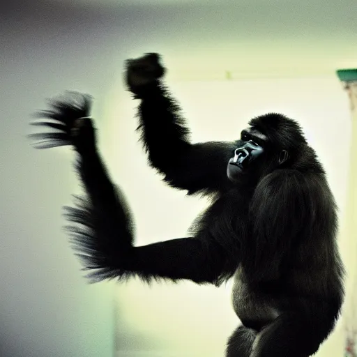 Prompt: nimble gorilla dancing in the ballroom