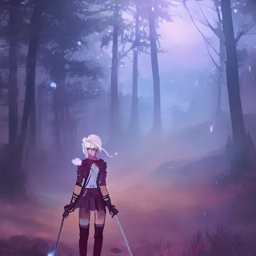 Prompt: ciri from the Witcher 3, forest landscape, night time, ambient lighting, 4k, anime key visual, lois van baarle, ilya kuvshinov, rossdraws, artstation