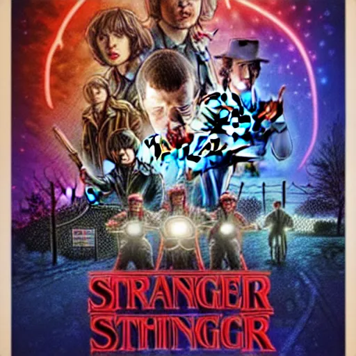 Image similar to stranger things poster, in the style of 1950's movie poster, illustration, official media, 4k, trending on artstation