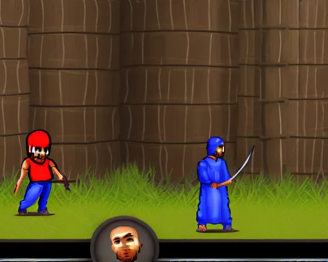 Image similar to screenshot of a crips gang member in the two dimensional web browser game swords and sandals ( 2 0 0 5 ), whiskeybarrel studios, high quality