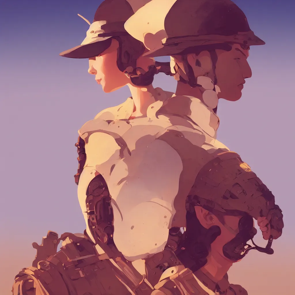 Image similar to desert soldier, smooth face, centered, solid bacgkround, median photoshop filter cutout vector behance, hd by artgerm, jesper ejsing, by rhads, makoto shinkai and lois van baarle, ilya kuvshinov, rossdraws, illustration, art by ilya kuvshinov and gustav klimt