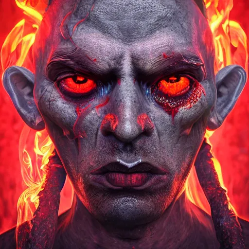 Prompt: realistic extremely detailed photo style portrait painting of a demon with smoke for a head and red burning eyes, rich moody colors, octane render, 4k