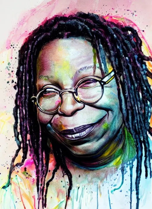 Image similar to whoopi goldberg by agnes cecile, luminous design, pastel colours, ink drips, autumn lights