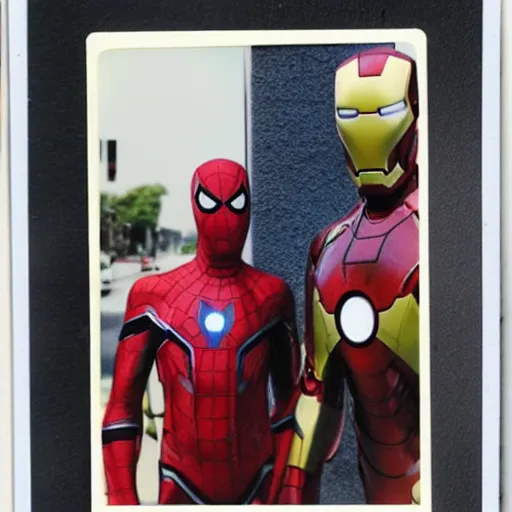 Image similar to a single iron man and spider - man hybrid, dslr, polaroid