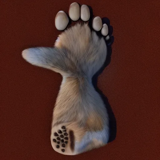 Image similar to digital art, underside of a fox paw, fluffy feet, toe beans, anatomically correct vulpine, 4 k