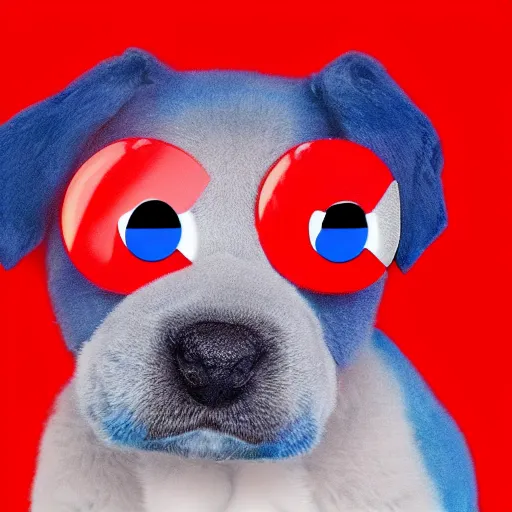 Prompt: cute 3 eyed blue puppy red background, in the style of youtube profile pictures