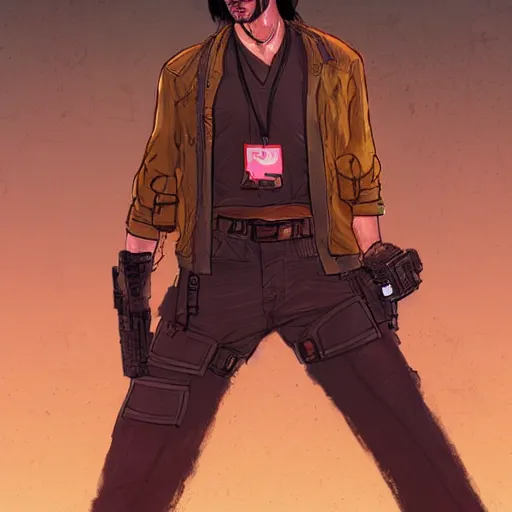 Image similar to keanu reevez in the art style of disco elysium