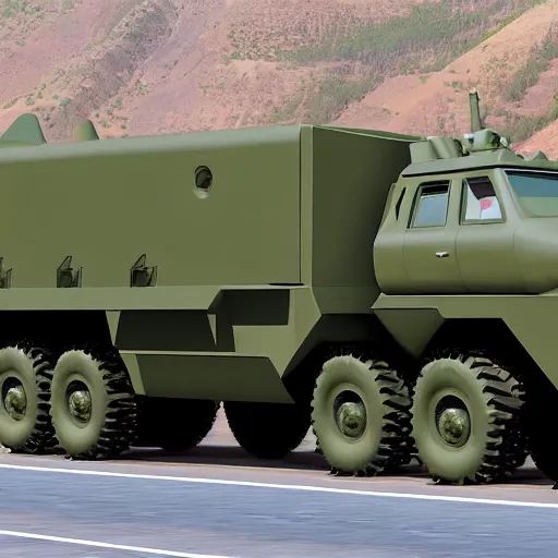 Prompt: HIMARS with missile, eyes and smile, Cars Pixar movie style, detailed, green