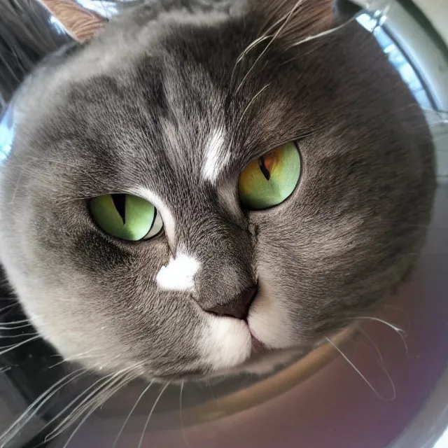 Image similar to fisheye view of super fat annoyed cat