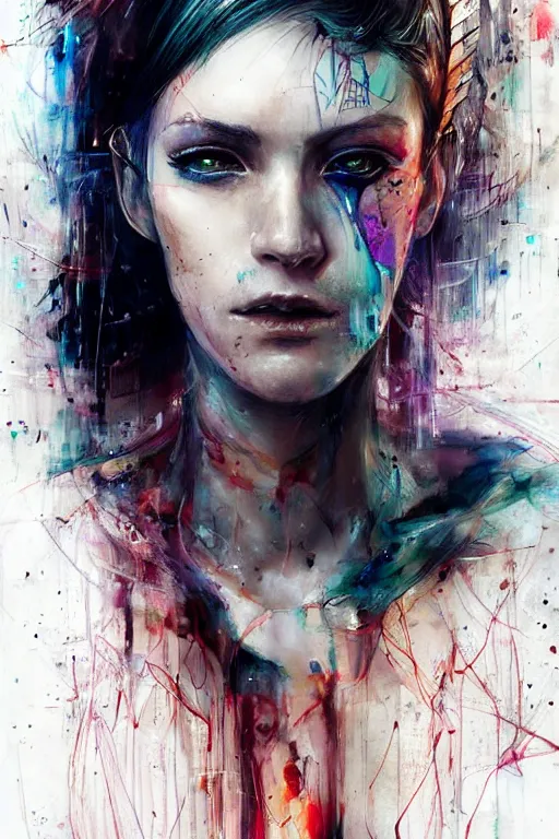 Prompt: cyberpunk cyborg woman portrait art by agnes cecile, beautiful, soft, smooth