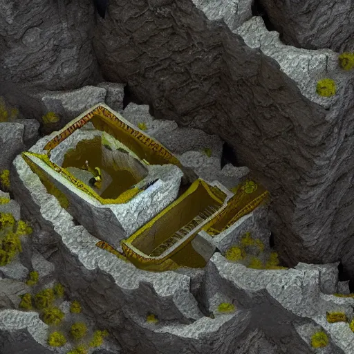 Image similar to top down view of a section of a cave, in the style of a video game