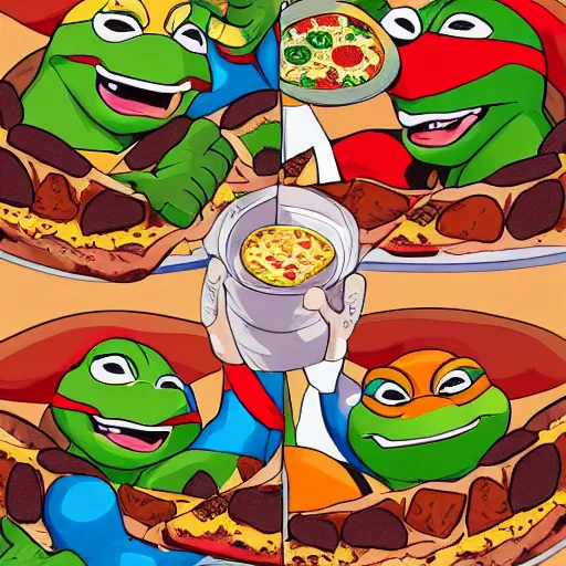 Image similar to teenage mutant ninja turtles having a pizza party, 8 k