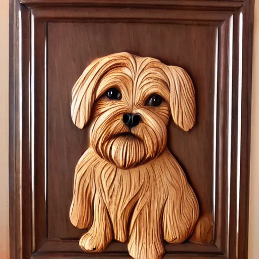 Image similar to wood carving of maltese terrier details, photo