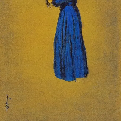 Prompt: a girl in a blue and gold ivory room, film still by goya, by koloman moser, elegant drawing, digital painting, jugendstil, art noveau, strong lights, flat colors, pastel colors