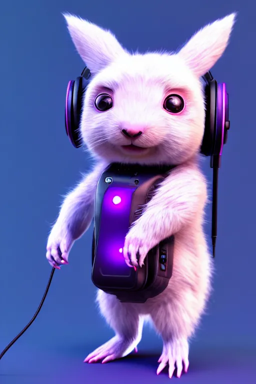 Image similar to high quality 3 d render neo - cyberpunk very cute half fluffy! wombat!! half cyborg with headphones, mechanical paw, highly detailed, unreal engine cinematic smooth, in the style of detective pikachu, hannah yata charlie immer, neon purple light, low angle, uhd 8 k, sharp focus