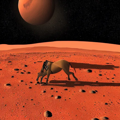 Prompt: astronaut crawls on the surface of mars with a horse on his back, digital art