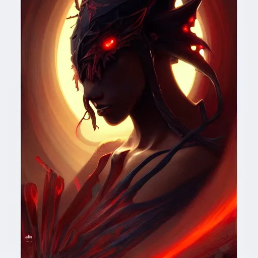 Image similar to black smoked demon with red eyes, fantasy magic, dark light night, intricate, bright colors, sharp focus, illustration, highly detailed, digital painting, concept art, matte, art by wlop and artgerm and greg rutkowski and alphonse mucha, masterpiece w 9 6 0