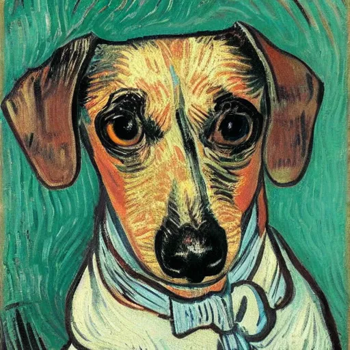 Prompt: Portrait of a dachshund, Vincent Van Gogh