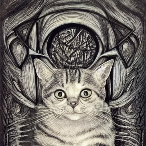 Prompt: picture of cat, by giger, beautiful