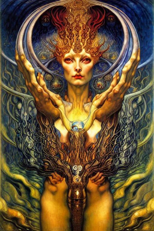 Image similar to Divine Chaos Engine by Karol Bak, Jean Delville, William Blake, Gustav Klimt, and Vincent Van Gogh, symbolist, visionary