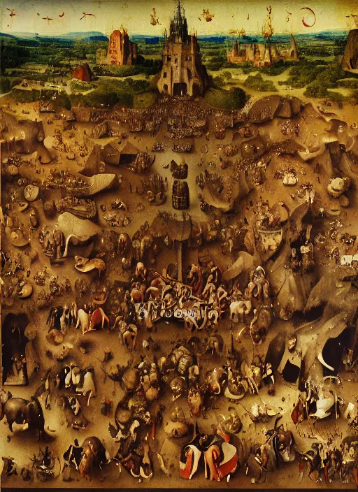 Image similar to Hell by Jan van Eyck, Hieronymus Bosch, Johannes Vermeer 4k post-processing, highly detailed medieval painting