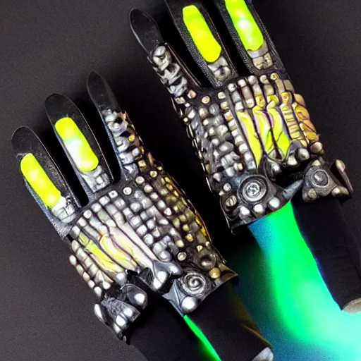 Image similar to a pair of futuristic, energized gauntlets with glowing accents