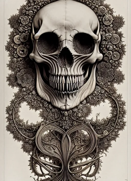 Image similar to art forms of nature by ernst haeckel, memento mori by arthur rackham, ornate antique porcelain beautiful skull mask, ultrasharp, photorealistic, hyperdetailed, octane render, polished, art nouveau, neo - gothic, gothic, intricate ornamental organic filigree, art nouveau botanicals, art forms of nature by ernst haeckel, horizontal symmetry, symbolist, visionary