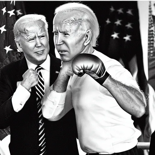 Prompt: trump vs biden boxing match