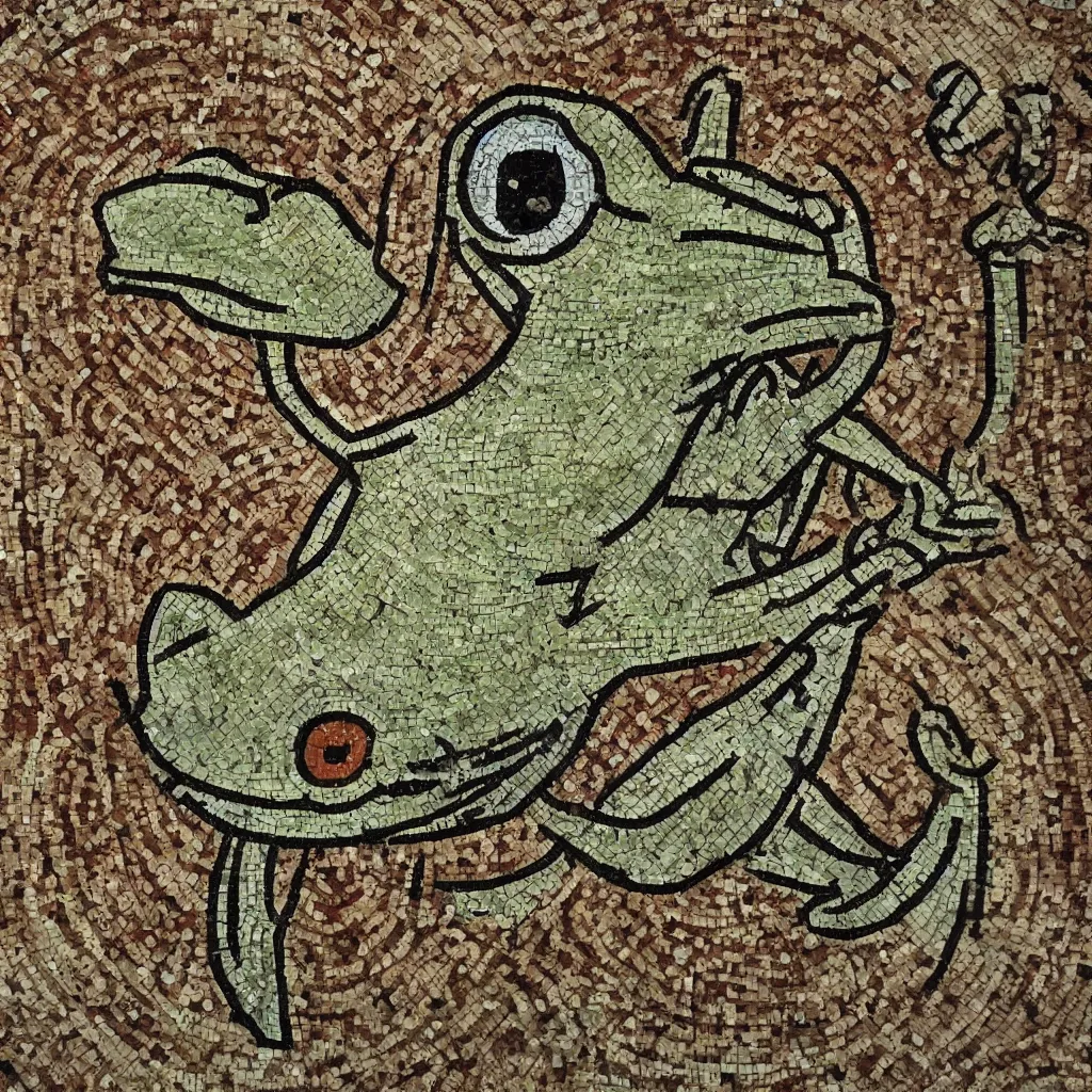 Prompt: ancient roman mosaic depicting Pepe the Frog in full detail