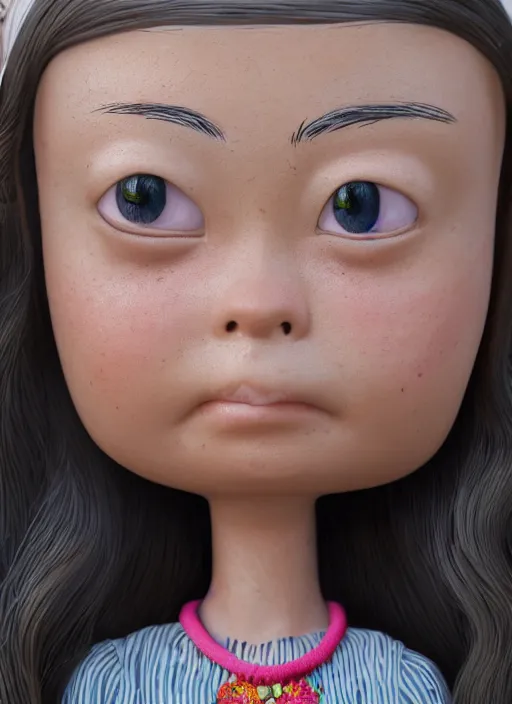 Image similar to closeup profile portrait of tin toy greta thunberg bikini mini - skirt, depth of field, zeiss lens, detailed, symmetrical, centered, fashion photoshoot, by nicoletta ceccoli, mark ryden, lostfish, breathtaking, 8 k resolution, extremely detailed, beautiful, establishing shot, artistic, hyperrealistic, octane render