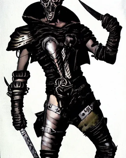 Image similar to portrait of a skinny punk goth tony todd wearing armor by simon bisley, john blance, frank frazetta, fantasy, thief warrior