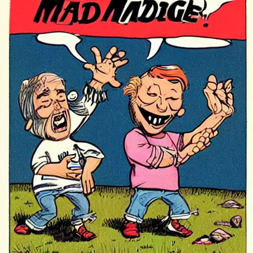 Image similar to funny comic illustration, mad magazine, 1 9 8 9